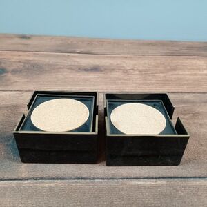 Georges Briard Designed Signed Coasters Set of 11 Black Holders Made Japan